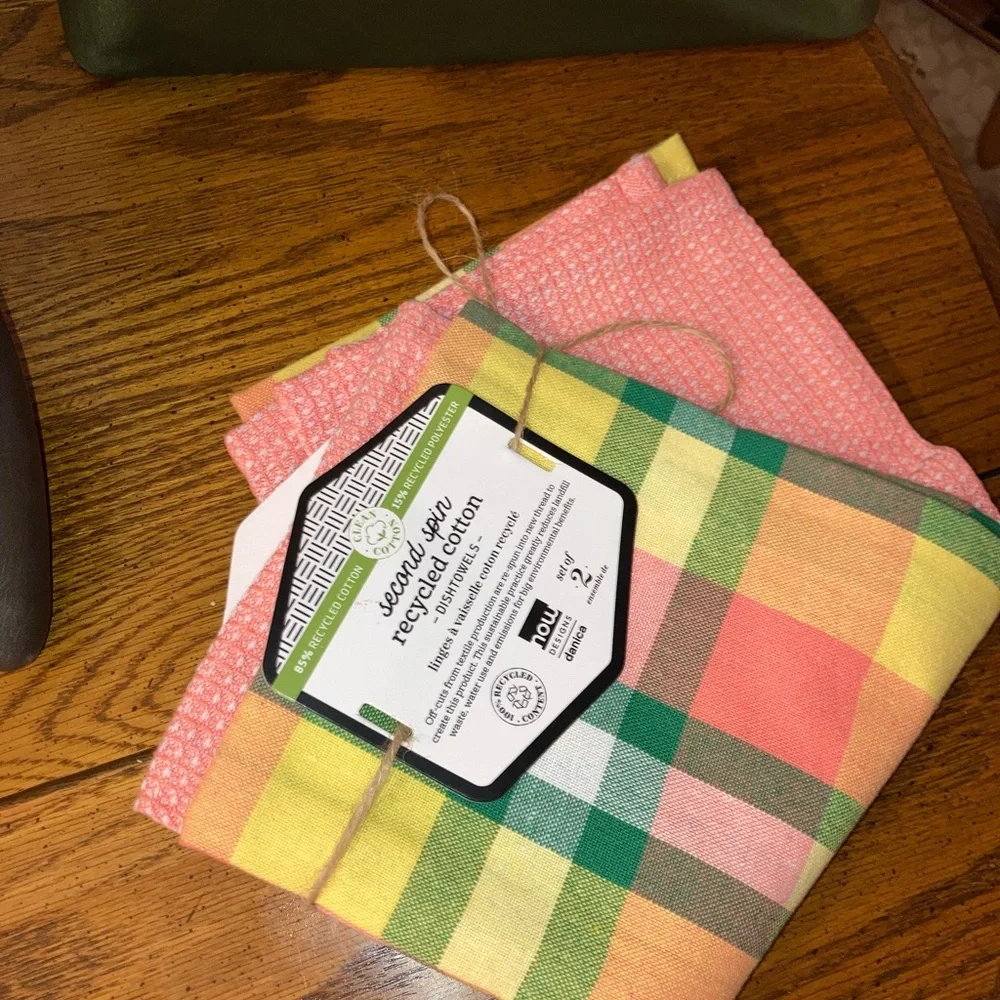 Now Design 2 Second Spin Recycled Cotton Kitchen Towels  Plaid Meadow - New